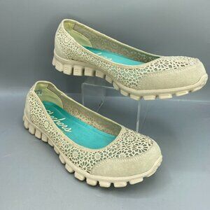 Skechers EZ Flex 2 Sweetpea Ballet Flats Shoes Womens 9 Beige Memory Foam 22625